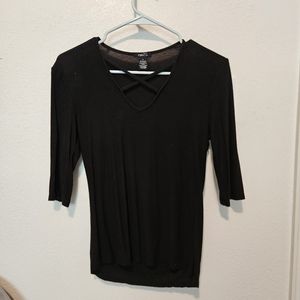 Rue 21 Black V-neck Cross Strap Top, Size Small
